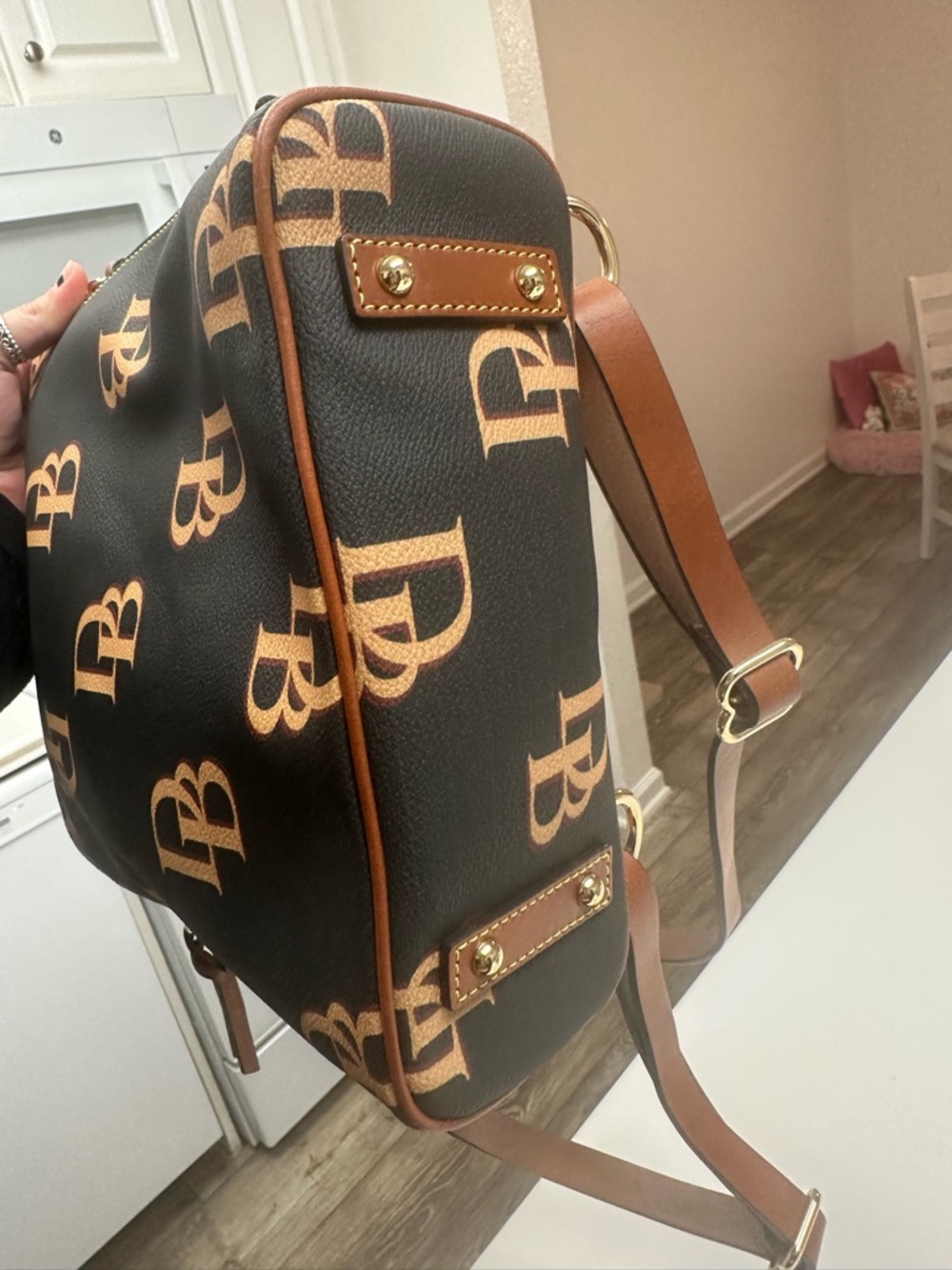 Dooney & Bourke Brown Logo Print Backpack & Wallet - Picture 4 of 5